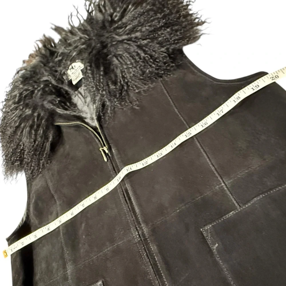 Vintage‎ Penny Lane Lisa International Black 100% Suede Fur Trim Vest- Women's L